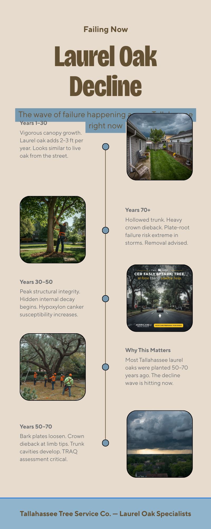 Tree service Waverly Hills Tallahassee - laurel oak decline progression in older in-town neighborhoods